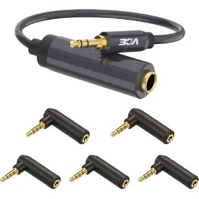 VCE 3.5mm 1/8 inch Male to 6.35mm 1/4 inch Female Audio Jack Gold Plated Adapter with 3.5mm Audio Adapter 90 Degree 5-Pack