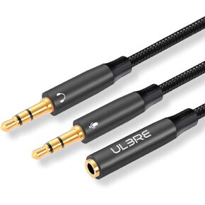 Headphone Splitter for Computer, 3.5mm Female to 2 Dual 3.5mm Male Mic, Audio Y Splitter Cable for Gaming Headset to PC