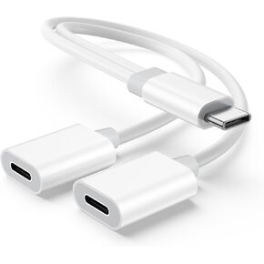 USB C Splitter Dual USB C ، محول الشاحن ومحول الشاحن ، محول صوت 2 في 1 من النوع C مع كابل Dongle سريع الشحن PD 60W لـ iPhone 15 Plus Pro Max ، Samsung Galaxy S23/S22/S21/Note ، Pixel-White-White