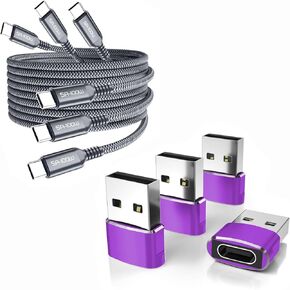 Elebase 4 Pack USB to USB C Adapter and 3 Pack USB C to Type C 100W Cable 3.3/6.6/10ft,for Apple Watch Ultra iWatch 7 8 SE,iPhone 12 13 14 15 Pro Max Plus,Airpods,iPad 8th 9th 10th Air 4th 5th 6th