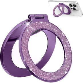 MEIFIGNO تم ترقيتها من حلقة الهاتف المغناطيسي المدمجة في مرآة Magsafe ، [electroplated & glitter] ، HORDER HOLDER GRIP KICKSTAND for iPhone 16 Pro MAX 15 14 13 12 Series for Girl Women ، Purple