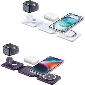 3 in 1 Foldable Magnetic Wireless Charger Dock - Travel Charging Pad for iPhone 16 15 14 13 12 Pro Max Plus Watch & Airpods