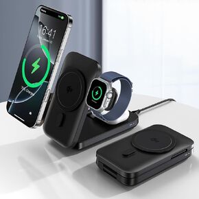 Qi2 3-in-1 Magnetic Wireless Charging Station for Apple MagSafe Charger,15W Fast Wireless Charger Stand for iPhone 16,15,14,13,12 Series,Apple Watch,AirPods (Adapter not Included)