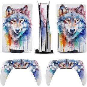 Watercolor Painting Wolf for Model 5 Skin Accessories Cover Skins Anime Vinyl Cover Sticker Full Set for Model5 Disc Edition