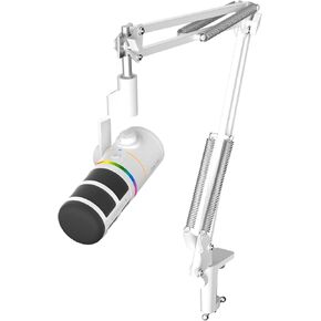 COMICA D10 Pro D XLR USB Dynamic Microphone with Receiver Desktop Mic Stand for Gaming/TikTok/Podcast Recording,Support RGB Light Mute Button for PC,Smartphone,Computer,Mac,PS4/5(White)
