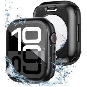 Miimall Waterproof Case for Apple Watch 10 Case 42mm with Tempered Glass Screen Protector, Slim Bumper Cover with HD Glass, Hard PC Protective Cover for iWatch Series 10 42mm, Black