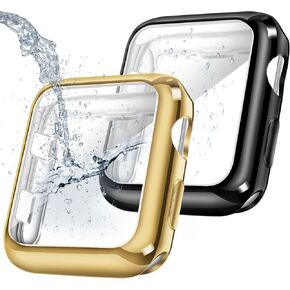 top4cus TPU Lightweight 44mm Iwatch Case All-Around Protective Screen Protector Compatible with Apple Watch Series 6 Series SE Series 5 Series 4, Black Case + Gold Case