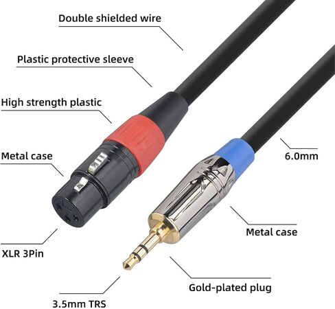 XLR to 3.5mm Cable Balanced 1ft Gold-Plated XLR Female to 1/8 TRS Microphones Audio Cable-30cm in Saudi Arabia