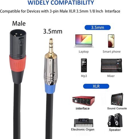 XLR to 3.5mm Cable Balanced 1ft Gold-Plated XLR Female to 1/8 TRS Microphones Audio Cable-30cm in Saudi Arabia