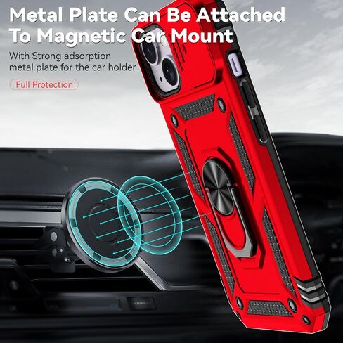 SunStory Compatible with iPhone 14 Plus Case with HD Screen Protector & Slide Camera Cover & Rotated Ring Kickstand, [Military-Grade] Phone Case for iPhone 14 Plus (Red) in Kuwait