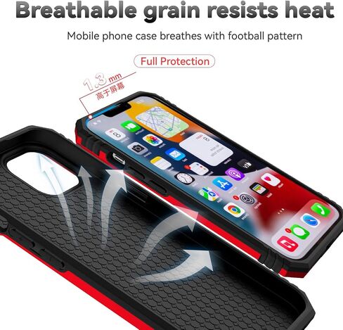 SunStory Compatible with iPhone 14 Plus Case with HD Screen Protector & Slide Camera Cover & Rotated Ring Kickstand, [Military-Grade] Phone Case for iPhone 14 Plus (Red) in Kuwait