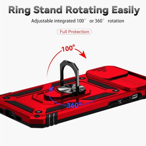 SunStory Compatible with iPhone 14 Plus Case with HD Screen Protector & Slide Camera Cover & Rotated Ring Kickstand, [Military-Grade] Phone Case for iPhone 14 Plus (Red) in Kuwait