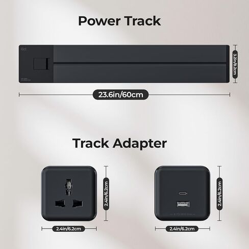 Illus Wall Mount Power Strip for Tabletop and Walls, 8000W Power Socket Track, Black Modern Wall Power Strip, Rail Power Track with 1 USB Socket & 2 Universal Socket for Office Home (24in/60cm) in Saudi Arabia
