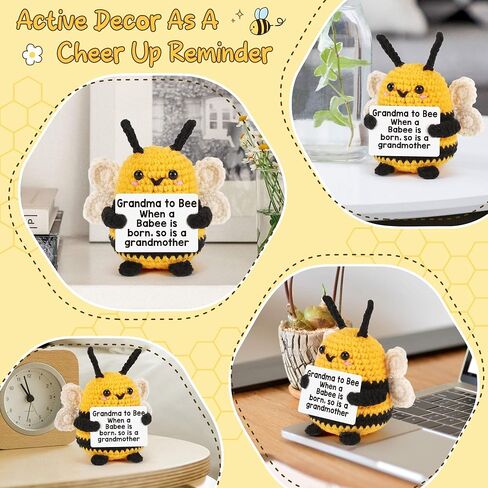 Gifts for Grandma Birthday Christmas Unique Stocking Stuffers Grandmother Granny Present Positive Bee Message Card Handmade Crochet Animals Support, Emotional Mothers Day for Grandma Gigi Nana Mini in Saudi Arabia