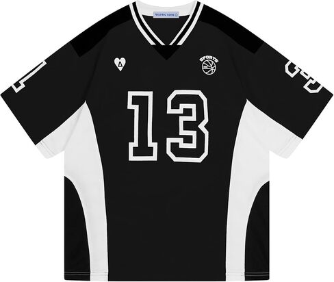 Aelfric Eden Jersey Shirts Color Blocking V-Neck Tee Oversized Vintage T Shirt Short Sleeve Casual Summer Tops in Kuwait