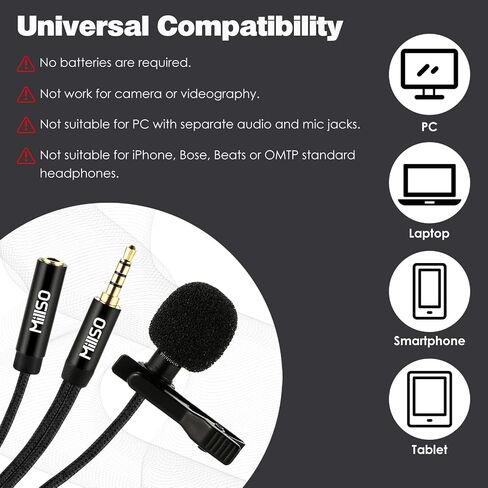 MillSO USB PC Microphone Plug & Play USB Lavalier Microphone Omnidirectional External Clip-on Mini USB Microphone for Computer, Laptop, YouTube, Recording, Podcasting, Gaming - 2M/6.5FT in Saudi Arabia