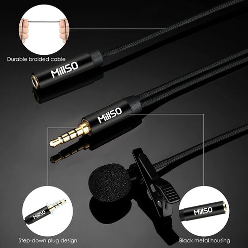 MillSO USB PC Microphone Plug & Play USB Lavalier Microphone Omnidirectional External Clip-on Mini USB Microphone for Computer, Laptop, YouTube, Recording, Podcasting, Gaming - 2M/6.5FT in Saudi Arabia