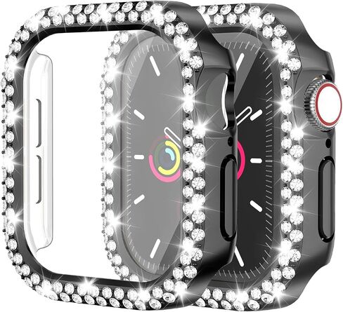 علبة Bling Pumper لـ Apple Watch Series 10 42 مم ، واقي شاشة مدمج [Touch Sensitive] Womet Glitter Diamond Rhineston Cover for Iwatch S10 42mm ، Black in Kuwait