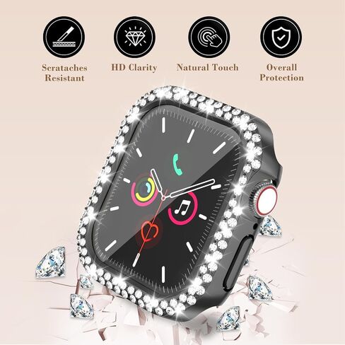 علبة Bling Pumper لـ Apple Watch Series 10 42 مم ، واقي شاشة مدمج [Touch Sensitive] Womet Glitter Diamond Rhineston Cover for Iwatch S10 42mm ، Black in Kuwait