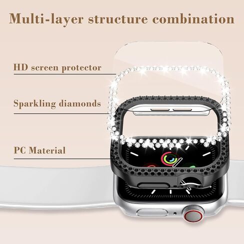 علبة Bling Pumper لـ Apple Watch Series 10 42 مم ، واقي شاشة مدمج [Touch Sensitive] Womet Glitter Diamond Rhineston Cover for Iwatch S10 42mm ، Black in Kuwait