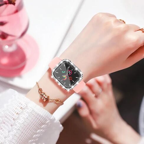 علبة Bling Pumper لـ Apple Watch Series 10 42 مم ، واقي شاشة مدمج [Touch Sensitive] Womet Glitter Diamond Rhineston Cover for Iwatch S10 42mm ، Black in Kuwait