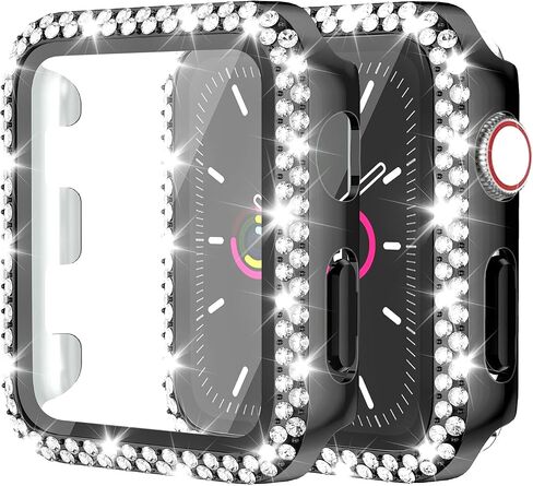 علبة Bling Pumper لـ Apple Watch Series 10 42 مم ، واقي شاشة مدمج [Touch Sensitive] Womet Glitter Diamond Rhineston Cover for Iwatch S10 42mm ، Black in Kuwait