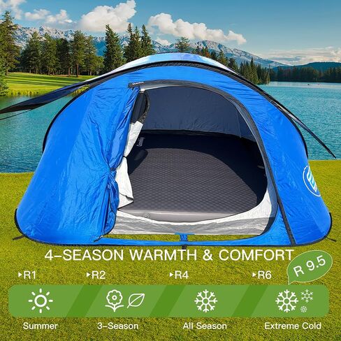 4" Ultra-Thick Self-Inflating Sleeping Pad with 3-in-1 Rechargeable Pump, Air Adjustable Foam Camping Mattress, 9.5R Heavy-Duty Double Sleeping Pad for Car, Truck, Van, Rooftop Tent – 4-Season Use in Saudi Arabia