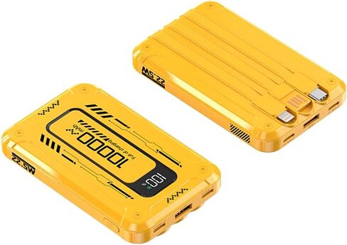 Mini Power Bank تم إنشاؤه في 3 كابلات شاحن محمول 10000 مللي أمبير في الساعة مع عرض مرآة LED متوافق مع الهواتف المحمولة تقريبًا (أصفر) in Kuwait