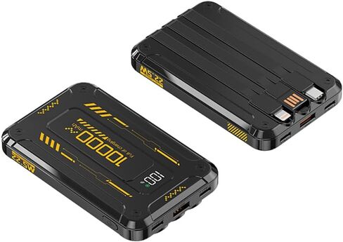 Mini Power Bank تم إنشاؤه في 3 كابلات شاحن محمول 10000 مللي أمبير في الساعة مع عرض مرآة LED متوافق مع الهواتف المحمولة تقريبًا (أصفر) in Saudi Arabia