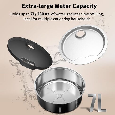 Dog Water Fountain, 7L/1.8G/236oz Stainless Steel Dog Water Fountain for Large Dogs, Dog Water Bowl Dispenser, Super Quiet Pump and Replacement Filters for Cats and Dogs (Silver, 7L+16 Filters) in Saudi Arabia