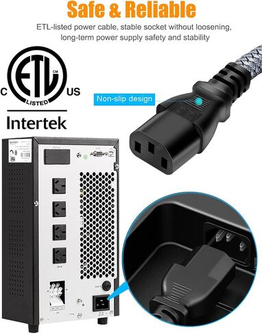 Power Cord, HOMAIR Nylon Braided 3 Prong AC TV Power Cord,18AWG 10A 125V Replacement Power Cable for Computer, Monitor, Printer, PC, Projector, Samsung, Dell, Vizio, LG, Asus, Laptop & More 10ft in Kuwait