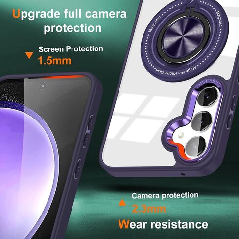 for Galaxy S24 Case with Glass Screen Protector + Case Clear [Compatible with MagSafe] with Metal Stand Ring Phone Cover Galaxy S24 Case Transparent (Galaxy S24, Pink) in Saudi Arabia