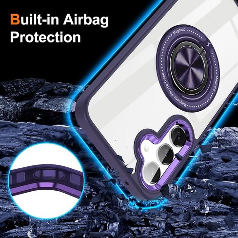 for Galaxy S24 Case with Glass Screen Protector + Case Clear [Compatible with MagSafe] with Metal Stand Ring Phone Cover Galaxy S24 Case Transparent (Galaxy S24, Pink) in Saudi Arabia