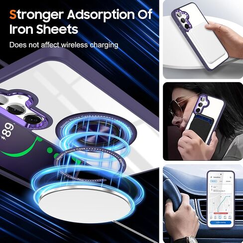 for Galaxy S24 Case with Glass Screen Protector + Case Clear [Compatible with MagSafe] with Metal Stand Ring Phone Cover Galaxy S24 Case Transparent (Galaxy S24, Pink) in Saudi Arabia