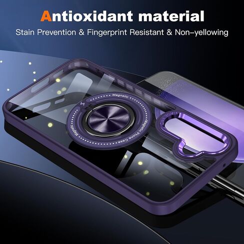 for Galaxy S24 Case with Glass Screen Protector + Case Clear [Compatible with MagSafe] with Metal Stand Ring Phone Cover Galaxy S24 Case Transparent (Galaxy S24, Pink) in Saudi Arabia