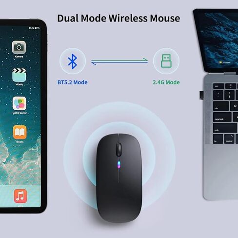 Wireless Bluetooth Mouse 2.4G Rechargable Laptop Mouse with LED Use Portable and 2.4G Dual Mode Silent Slim Ergonomic Shape Computer Mouse for Laptop/Tablet/PC in Saudi Arabia
