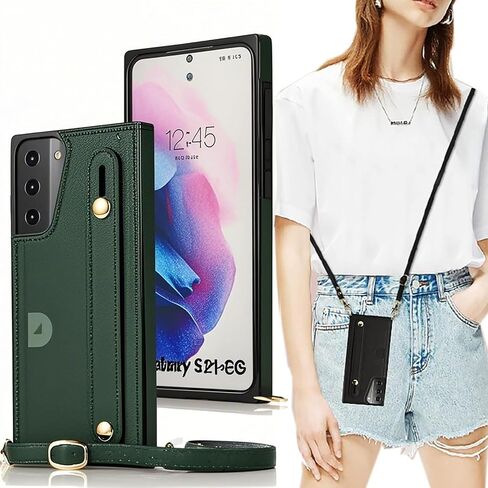 CCSmall Case Crossbody for Samsung Galaxy S21 Ultra with Card Slot Holder, Removable Adjustable Shoulder Strap Lanyard with Wristband Kickstand Phone Cover Case for Galaxy S21 Ultra KB Black in Saudi Arabia
