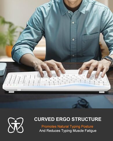 EDJO Ergonomic Wireless Keyboard with Wrist Rest, Wave Keys, for Large Hands, 2.4GHz Full Size Ergo Cordless USB Computer Keyboard, Comfortable Natural Typing, for Laptop, Mac, Windows in Kuwait