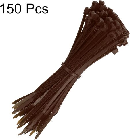Harfington 150pcs Zip Zip Cable ، وعلاقات نايلون بلاستيكية ، وسلسلة سلكية سلكية سلكية سلكية 6 بوصة / 150 ملم للمنزل ، والمكتب ، وورشة عمل ، حديقة خارجية ، 20 رطلاً ، بني in Kuwait