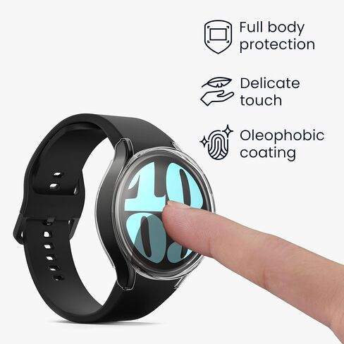 kwmobile Case Compatible with Samsung Galaxy Watch 6 44mm Case - 2X TPU Silicone Fitness Tracker Cover - Black/Transparent in Kuwait