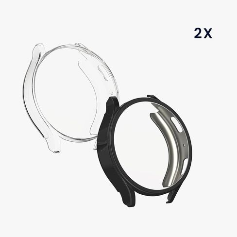 kwmobile Case Compatible with Samsung Galaxy Watch 6 44mm Case - 2X TPU Silicone Fitness Tracker Cover - Black/Transparent in Kuwait