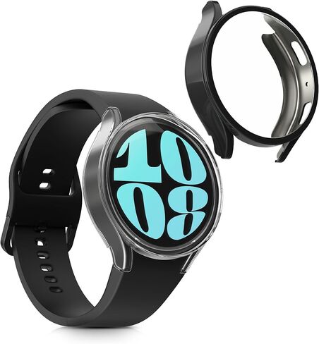 kwmobile Case Compatible with Samsung Galaxy Watch 6 44mm Case - 2X TPU Silicone Fitness Tracker Cover - Black/Transparent in Kuwait