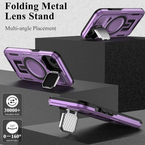 MMHUO for iPhone 16e Case with Adjustable Camera Cover Stand & Screen Protector,[Compatible with MagSafe] [Military Grade Protection] Shockproof Phone Case for iPhone 16e 2025 6.1 inch,Purple in Kuwait