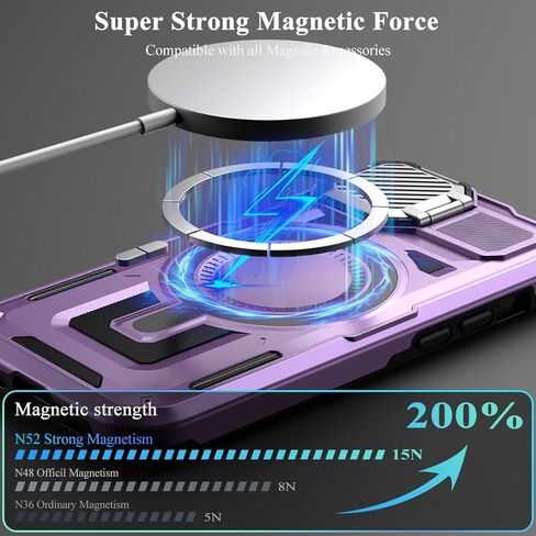 MMHUO for iPhone 16e Case with Adjustable Camera Cover Stand & Screen Protector,[Compatible with MagSafe] [Military Grade Protection] Shockproof Phone Case for iPhone 16e 2025 6.1 inch,Purple in Kuwait