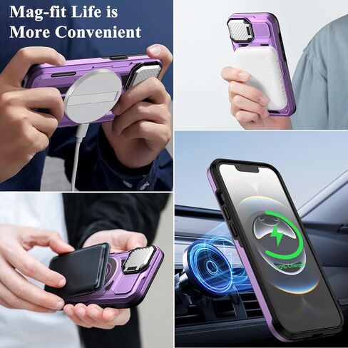 MMHUO for iPhone 16e Case with Adjustable Camera Cover Stand & Screen Protector,[Compatible with MagSafe] [Military Grade Protection] Shockproof Phone Case for iPhone 16e 2025 6.1 inch,Purple in Kuwait