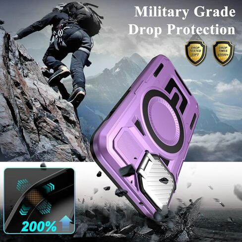MMHUO for iPhone 16e Case with Adjustable Camera Cover Stand & Screen Protector,[Compatible with MagSafe] [Military Grade Protection] Shockproof Phone Case for iPhone 16e 2025 6.1 inch,Purple in Kuwait