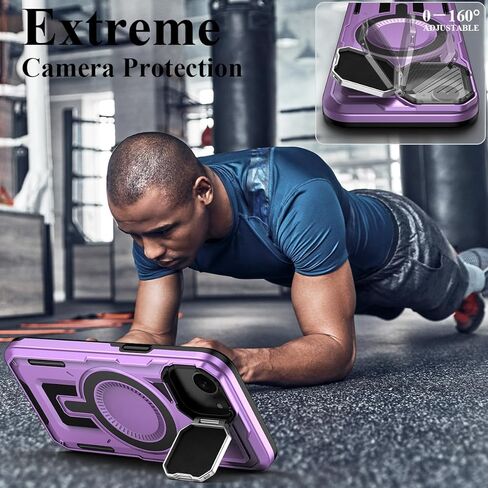 MMHUO for iPhone 16e Case with Adjustable Camera Cover Stand & Screen Protector,[Compatible with MagSafe] [Military Grade Protection] Shockproof Phone Case for iPhone 16e 2025 6.1 inch,Purple in Kuwait