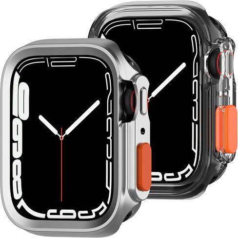 2 Pack Fvlerz Rugged Case Compatible with Apple Watch 45mm 44mm, Soft TPU Shockproof Protective Bumper Cover Compatible with iWatch Series 9/8/7/6/SE/5/4 Smartwatch Accessories in Saudi Arabia