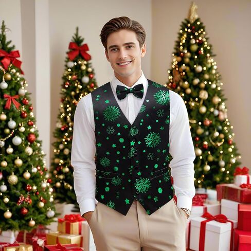 DiBanGu Mens Christmas Suit Vest Festive Xmas Dress Waistcoat and Bowtie Set Vacation Holiday Dress Vest for Tuxedo Party in Kuwait