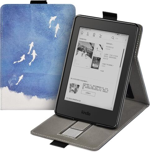 Flip Case for Kindle Paperwhite 12th Generation-2024 7", Hand Strap Feature ，Slim Fit Vertical Multi-Viewing Stand Cover with Auto-Wake/Sleep for Kindle Paperwhite 2024 E-Reader（Fish） in Saudi Arabia